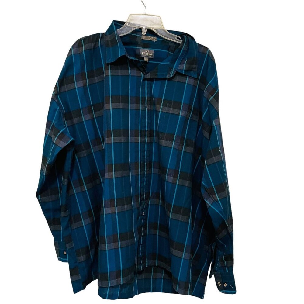 Sir William‎ Big Man Shirt Button Up Long Sleeve Blue Black Plaid Size 8X